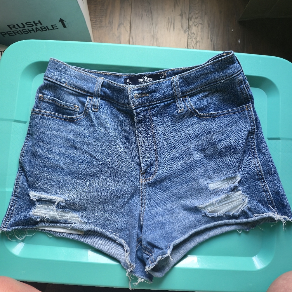 Hollister Blue Jean Shorts Distressed Style